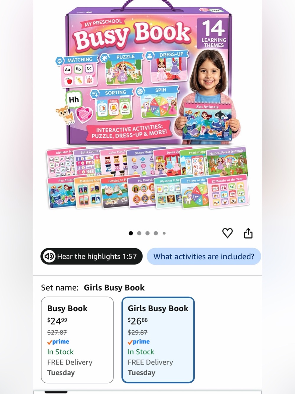 Interactive Girls Busy Book - Pink Preschool Activity Set